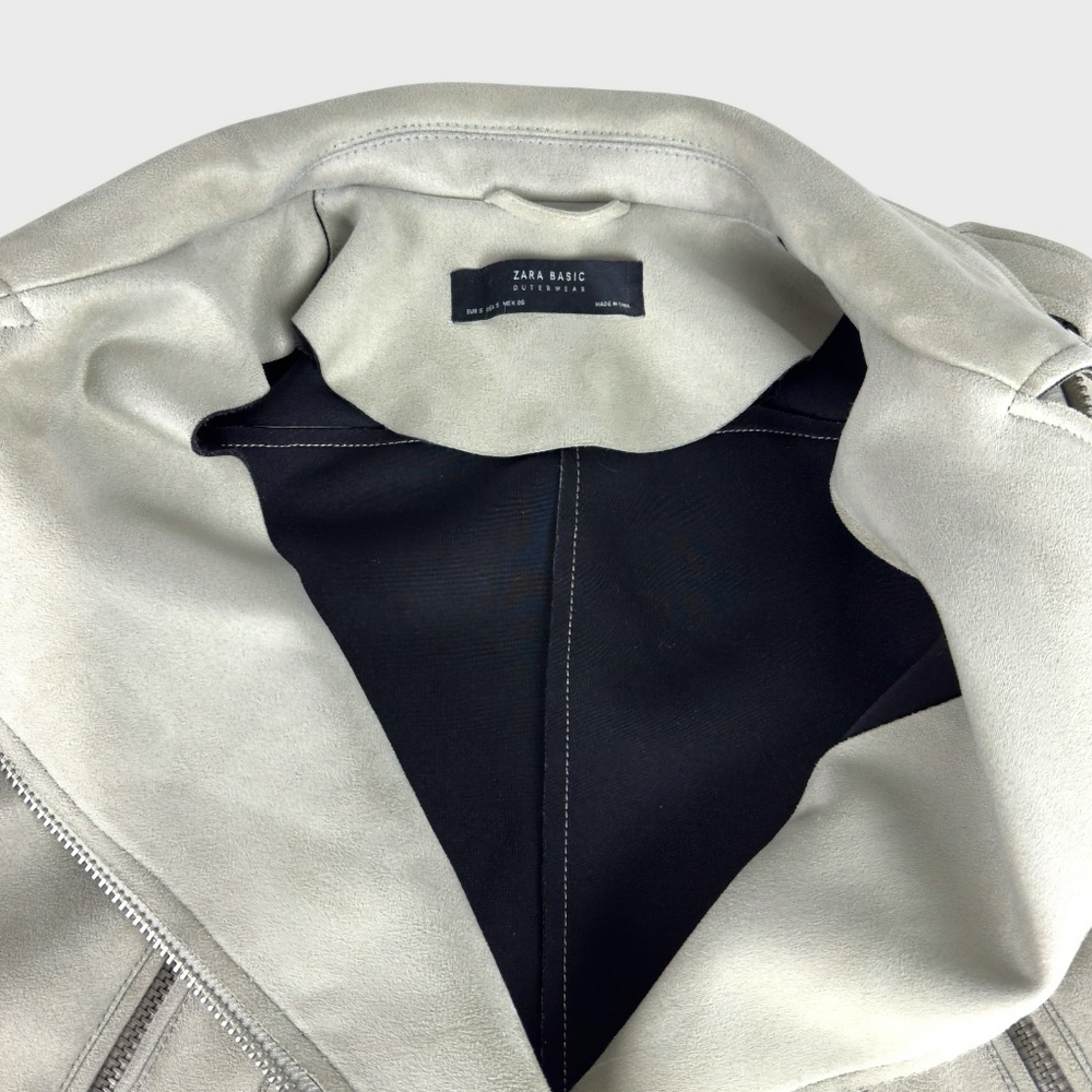 Zara Basic Beige Faux Suede Moto Jacket - Picture 6 of 8